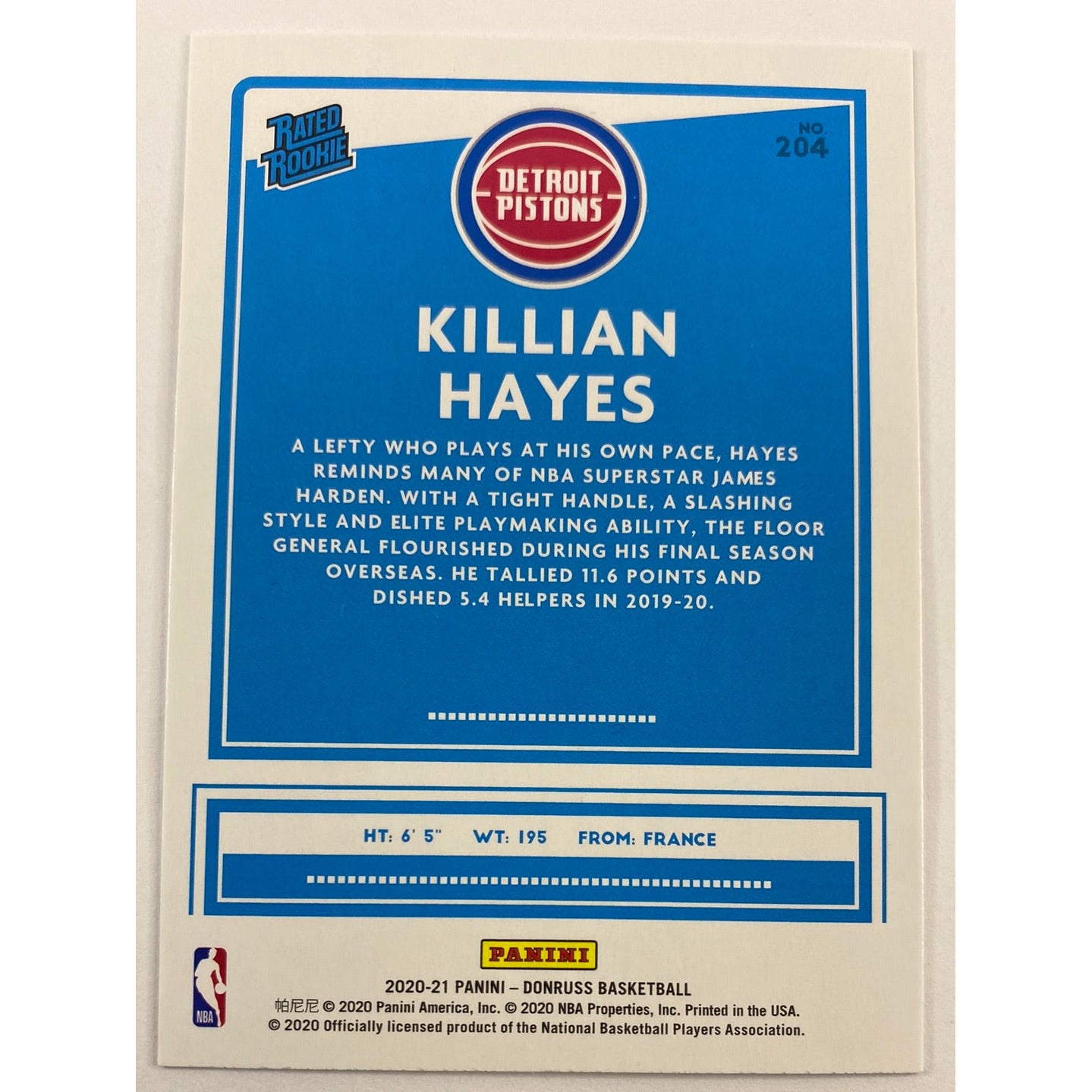 2020-21 Donruss Killian Hayes Rated Rookie