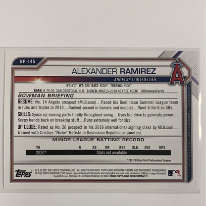  2021 Bowman 1st Alexander Ramirez BP-145  Local Legends Cards & Collectibles