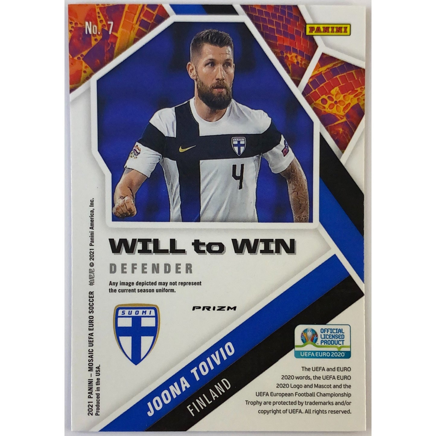 2020-21 Mosaic Joona Toivio Will to Win Green Mosaic Prizm