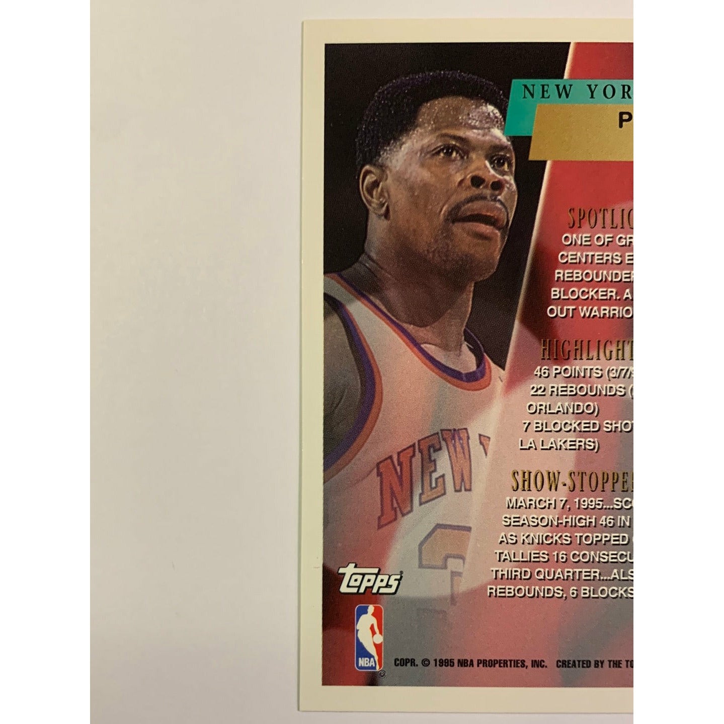 1994-95 Topps Patrick Ewing Show Stoppers Copper Foil