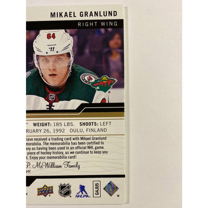 2018-19 SP Game Used Mikael Granlund Game Used Jersey Patch