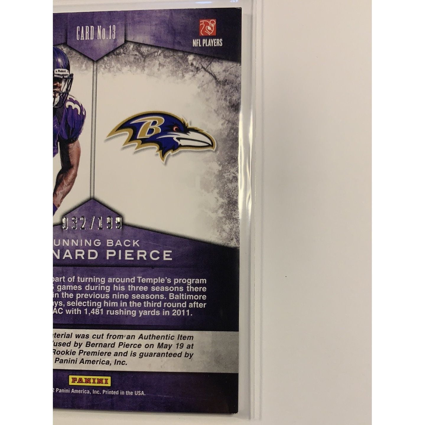  2012 Panini Bernard Pierce Rookie Team Threads /199  Local Legends Cards & Collectibles