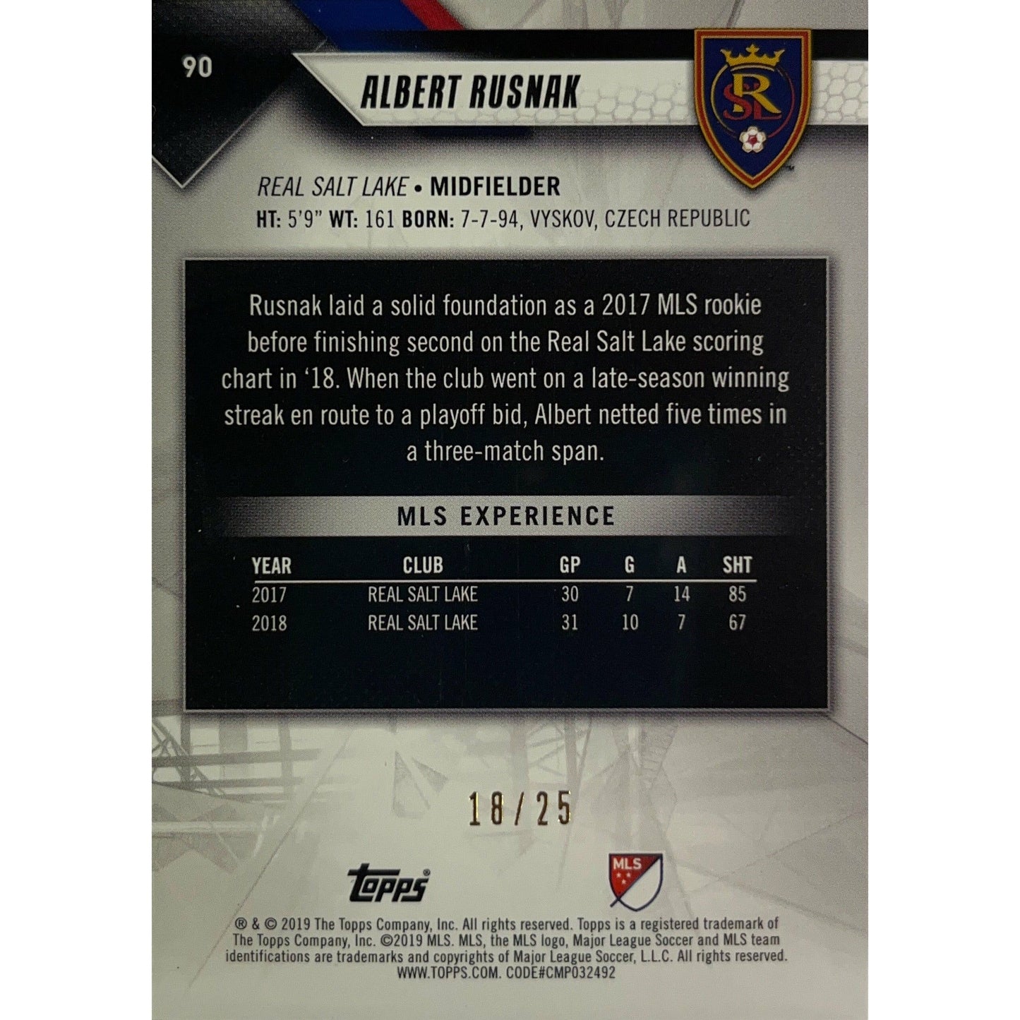 2019 Topps MLS Albert Rusnak /25