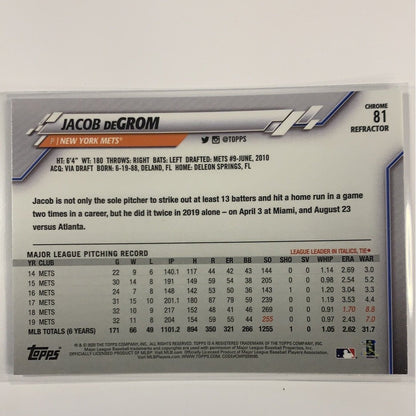  2020 Topps Chrome Jacob Degrom Base Refractor  Local Legends Cards & Collectibles