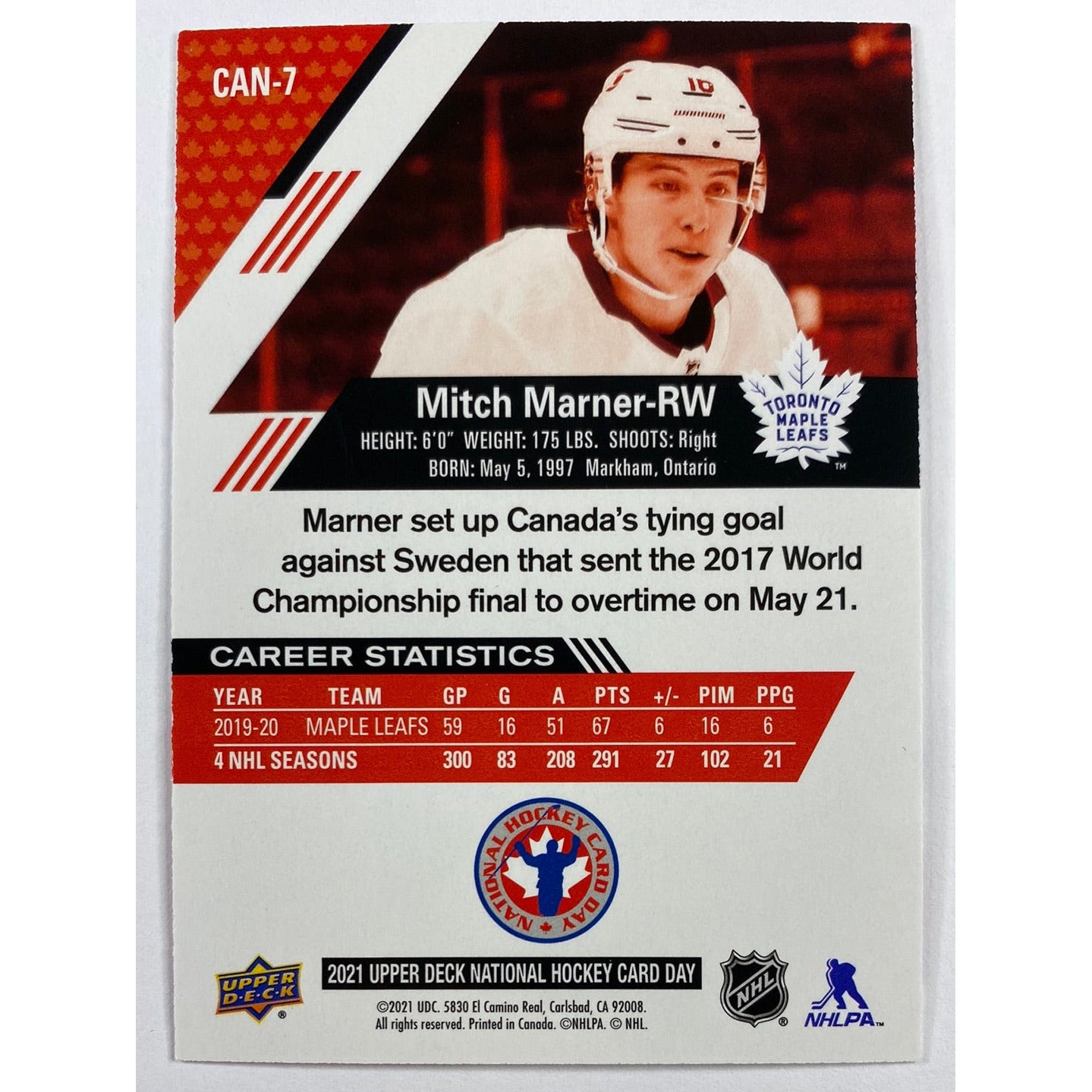 2021 Upper Deck Card Day Mitch Marner Pride Of Canada