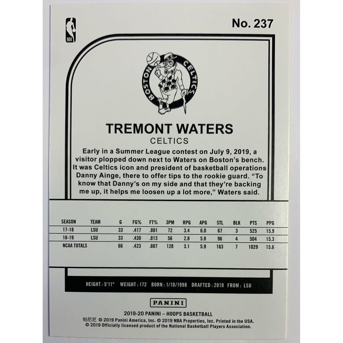 2019-20 Hoops Tremont Waters RC