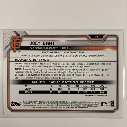  2021 Bowman Joey Bart RC #51  Local Legends Cards & Collectibles