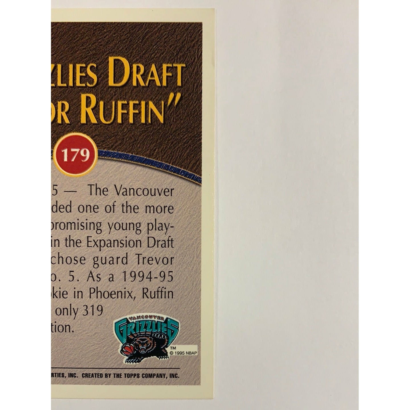 1995 Topps Grizzlies Draft Trevor Ruffin-Local Legends Cards & Collectibles