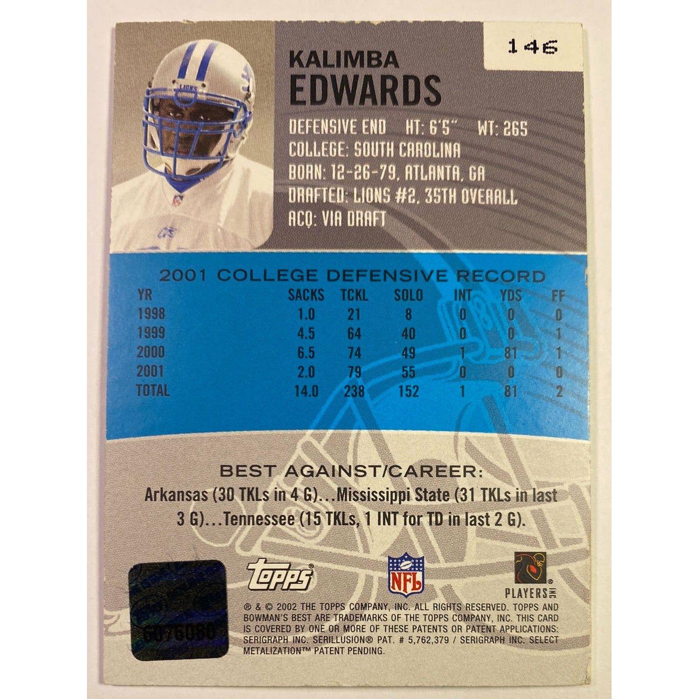  2002 Bowman’s Best Kalimba Edwards Certified Autograph Issue  Local Legends Cards & Collectibles