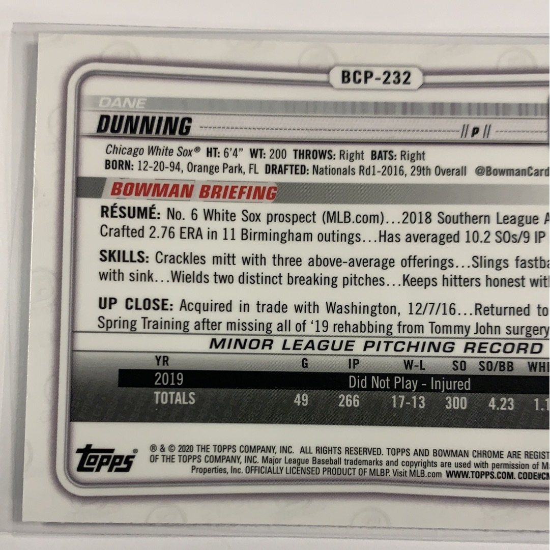  2020 Bowman Chrome Dane Dunning Mojo Refractor  Local Legends Cards & Collectibles