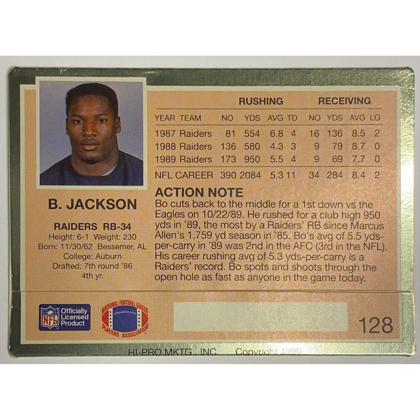 1990 Hi Pro Action Packed Bo Jackson Foil #128