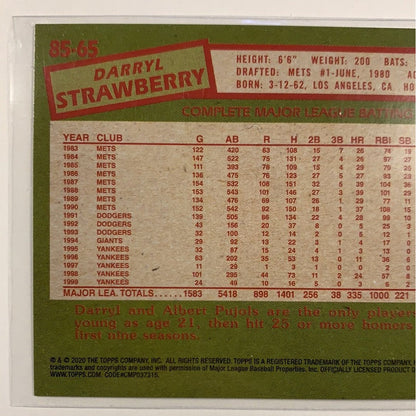  2020 Topps 35th Anniversary Darryl Strawberry Insert  Local Legends Cards & Collectibles