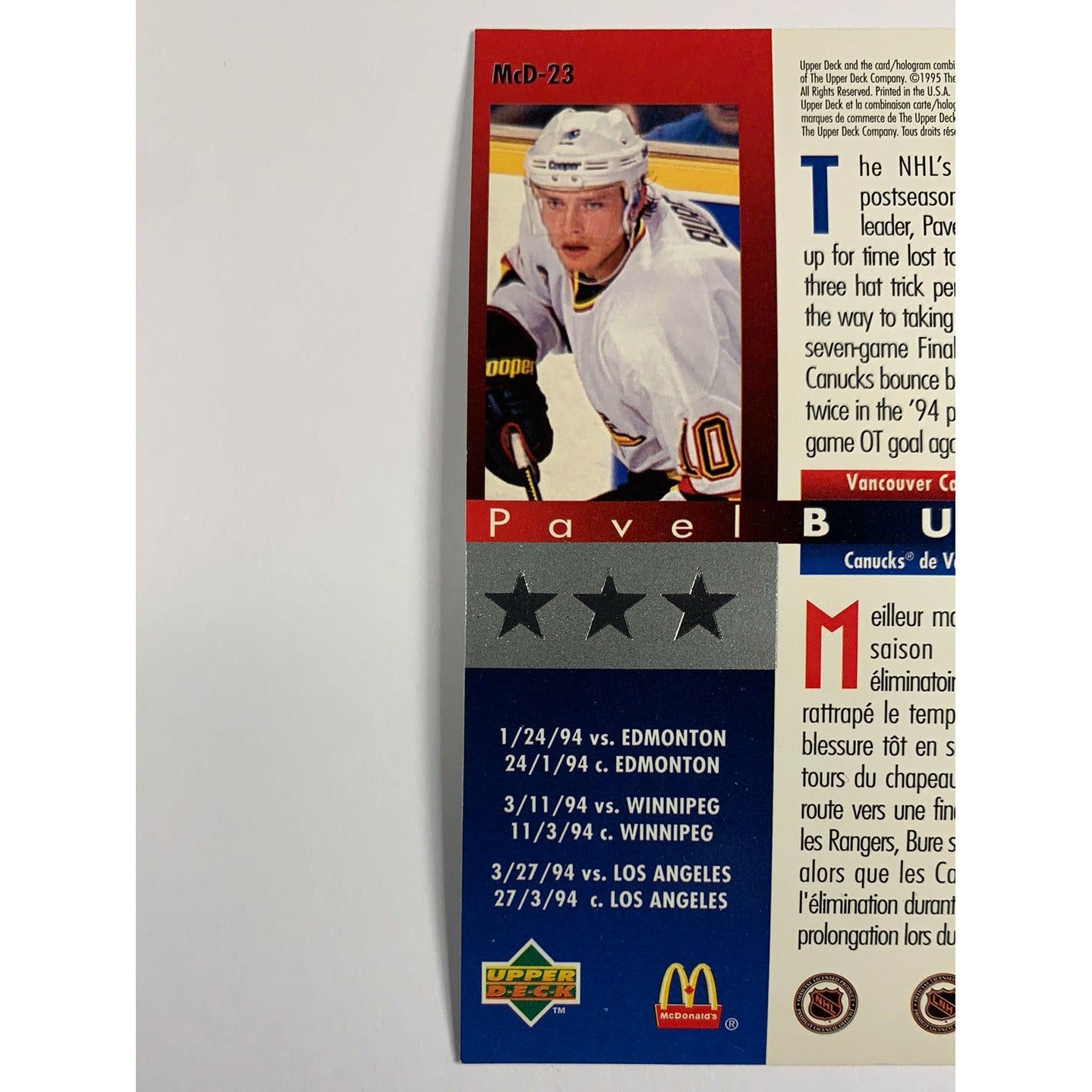 1994-95 Upper Deck McDonald’s Hat Tricks Pavel Bure Holo