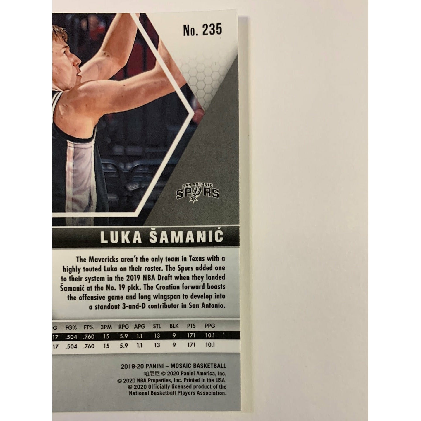 2019-20 Mosaic Luka Samanic RC