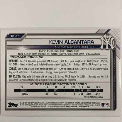  2021 Bowman 1st Kevin Alcantara BP-97  Local Legends Cards & Collectibles