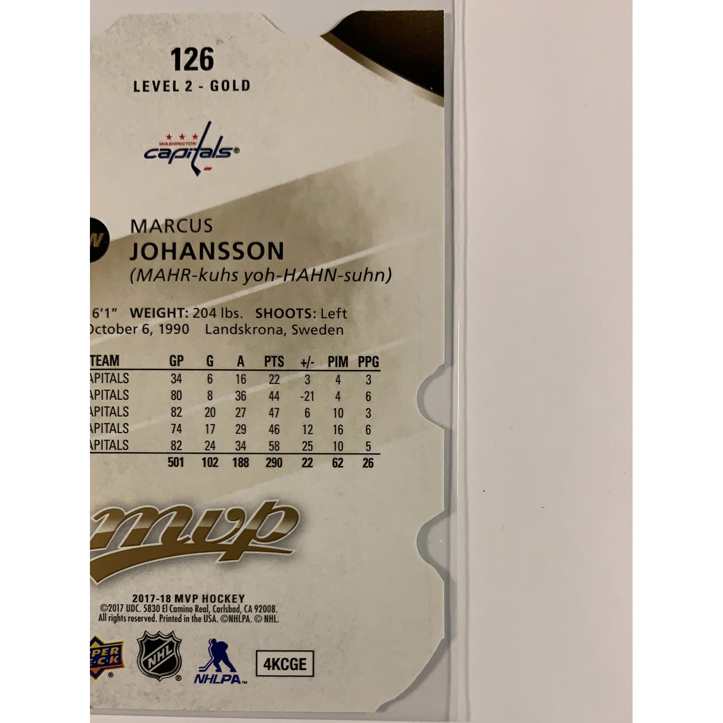  2017-18 MVP Marcus Johansson Level 2 Gold Engraved Auto  Local Legends Cards & Collectibles