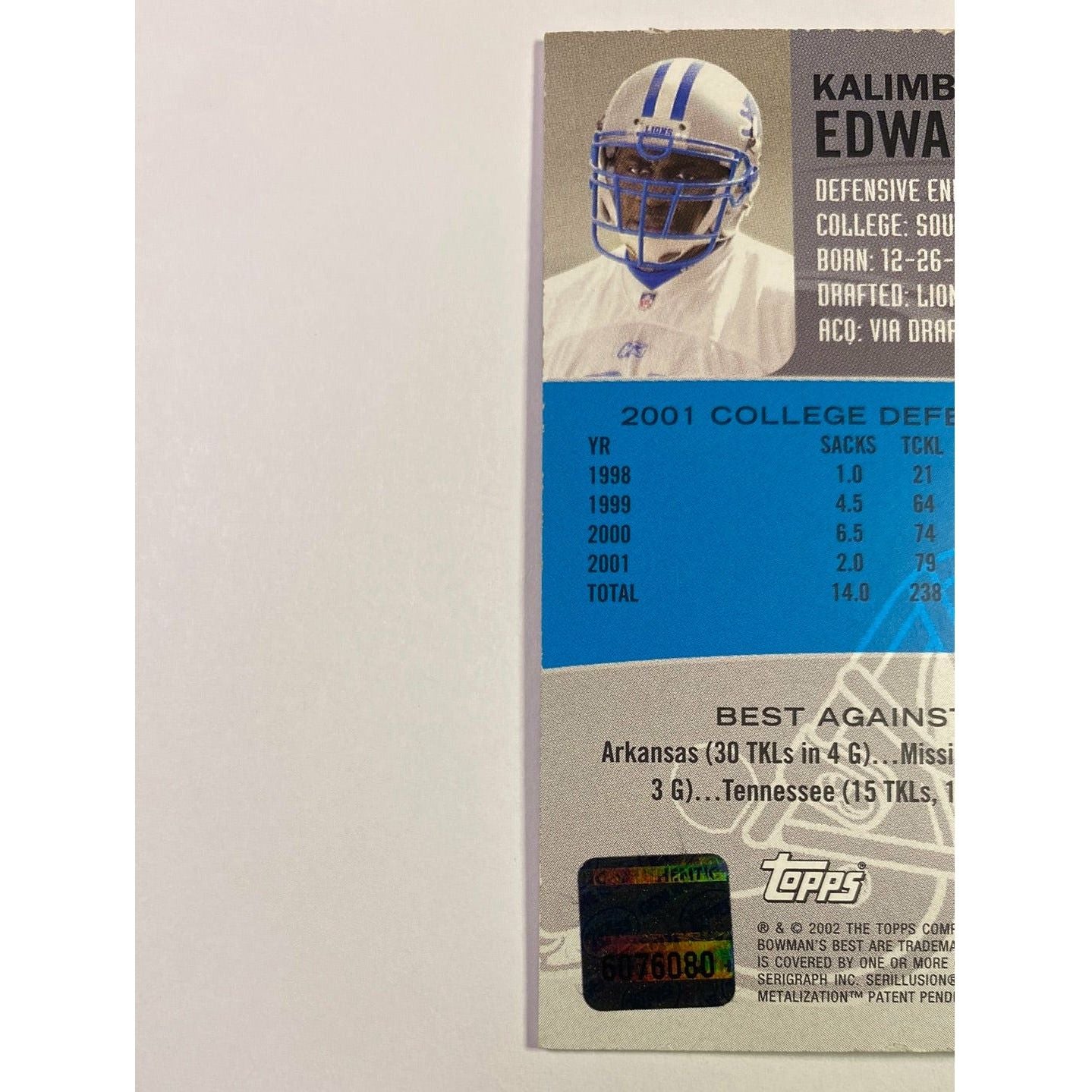 2002 Bowman’s Best Kalimba Edwards Certified Autograph Issue