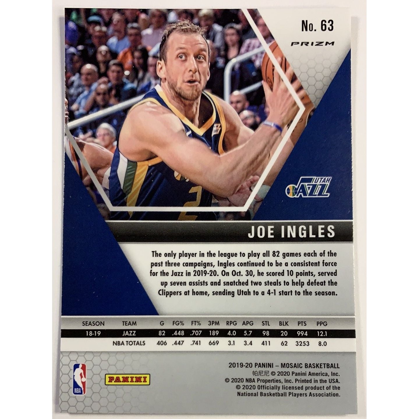  2019-20 Mosaic Joe Ingles Blue Prizm  Local Legends Cards & Collectibles