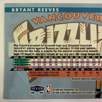 1998-99 Fleer Tradition Bryant “Big Country” Reeves