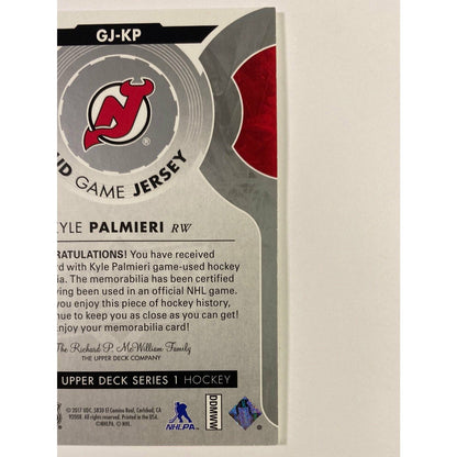 2017-18 Upper Deck Series 1 Kyle Palmieri UD Game Jersey