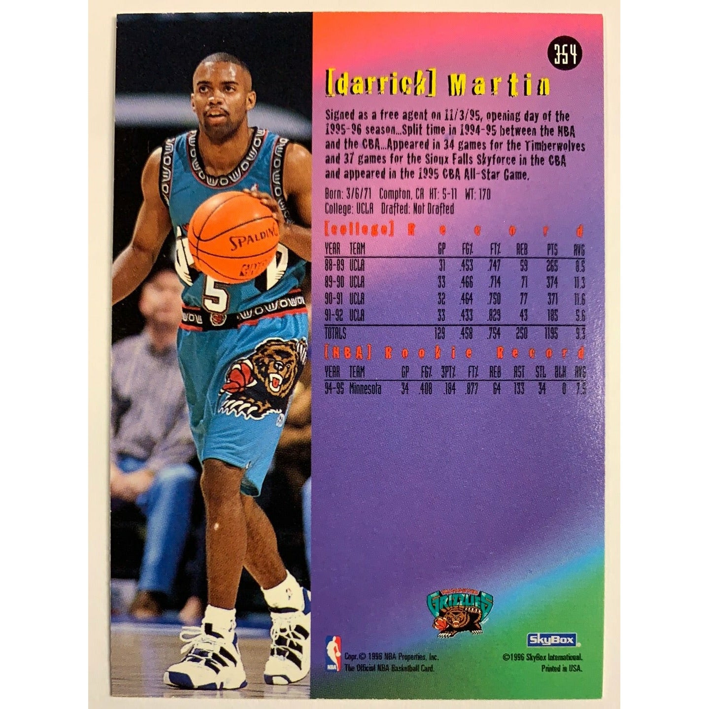 1996 Hoops Darrick Martin Base #354-Local Legends Cards & Collectibles