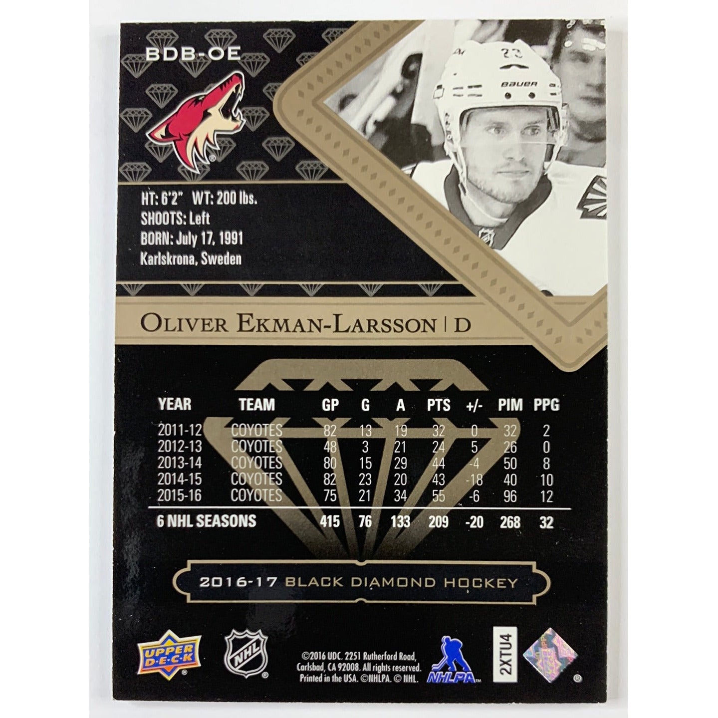 2016-17 Black Diamond Oliver Ekman-Larsson Pure Black /99