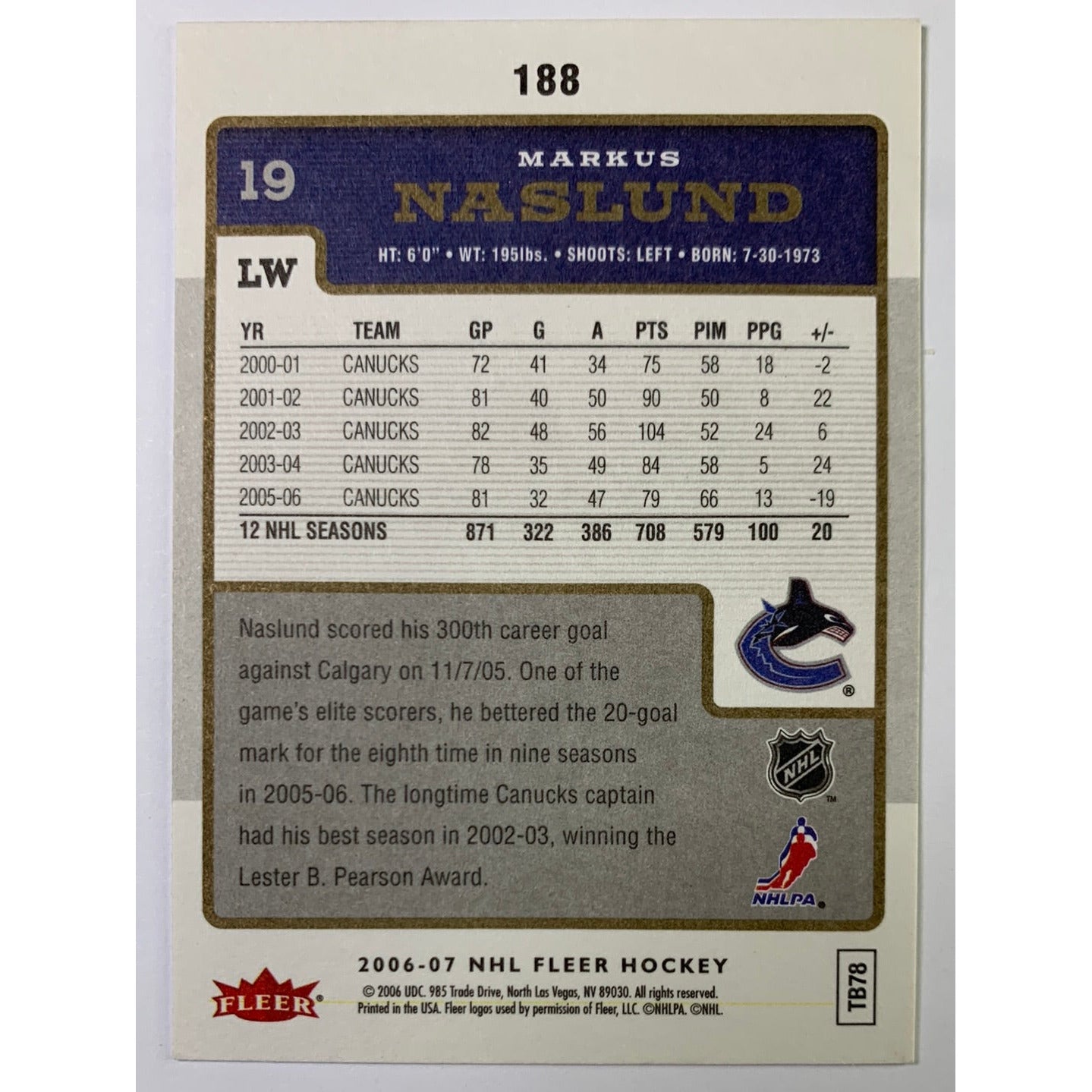 2005-06 Fleer Markus Naslund