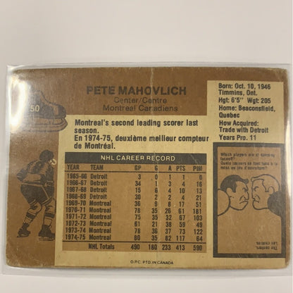  1975-76 O-Pee-Chee Pete Mahovlich  Local Legends Cards & Collectibles