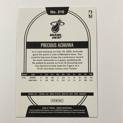 2020-21 Panini NBA Hoops Precious Achiuwa Rookie