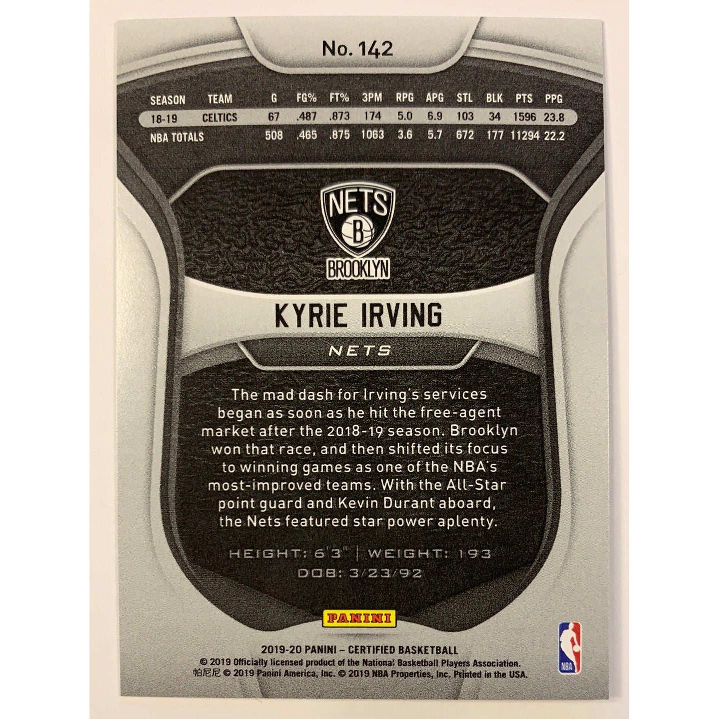 2019-20 Certified Kyrie Irving Blue