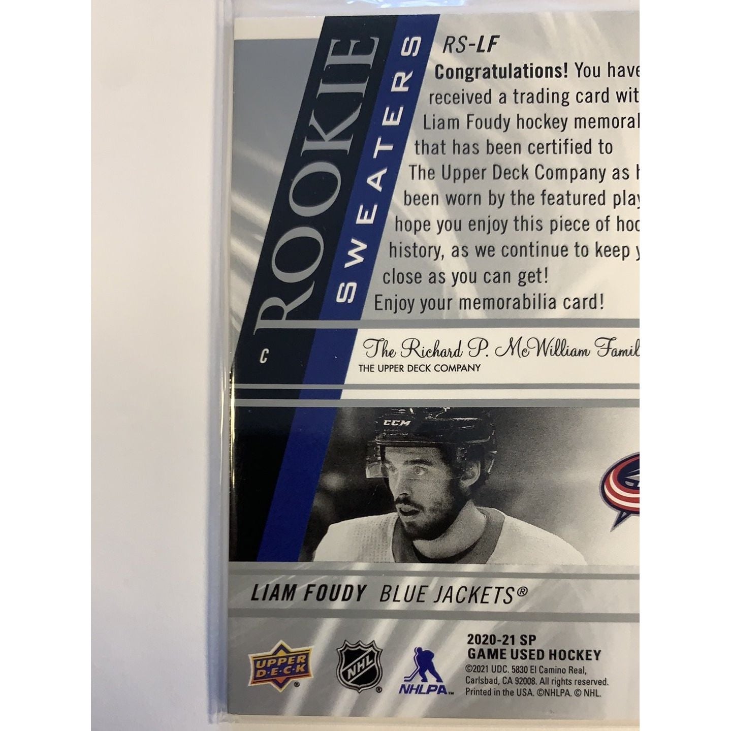  2020-21 SP Game Used Edition Liam Foudy Rookie Sweaters /249  Local Legends Cards & Collectibles