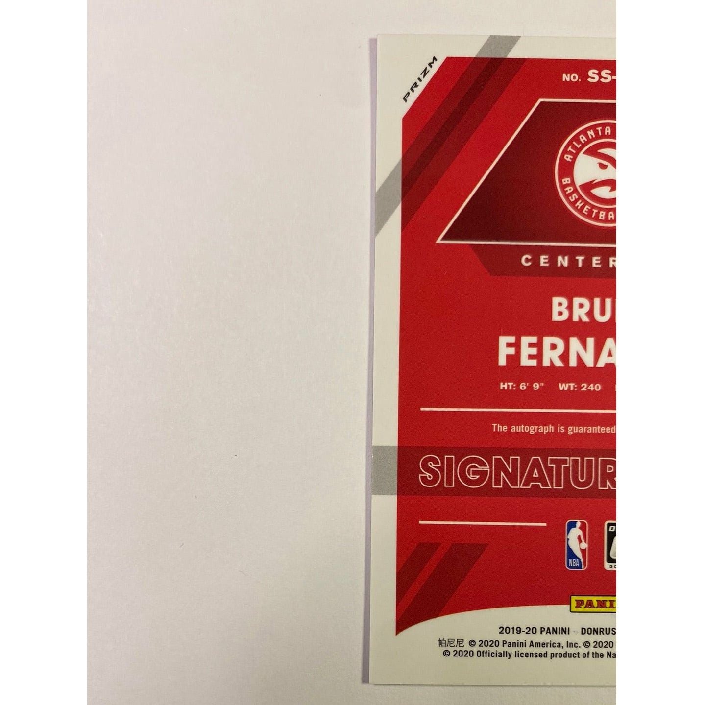 2019-20 Donruss Optic Bruno Fernando Signature Series Silver Holo Prizm RC