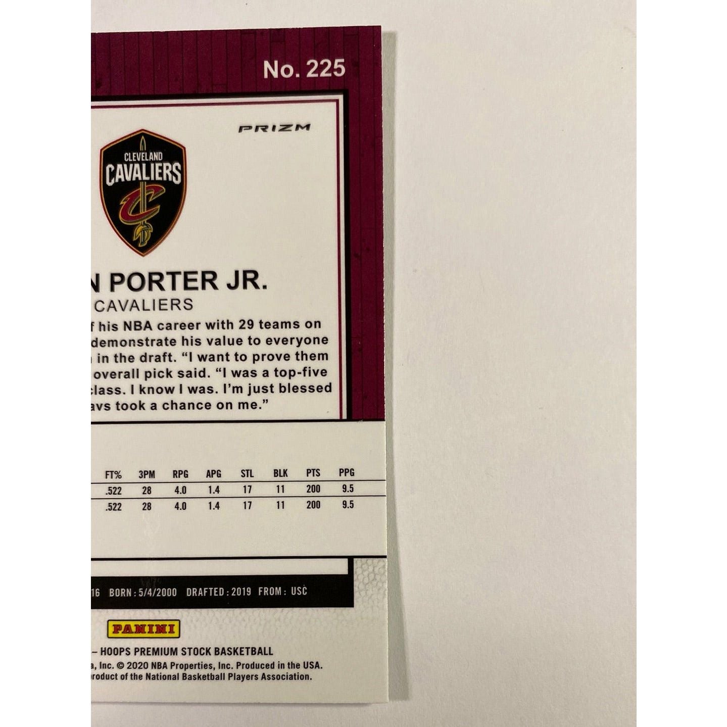 2019-20 Hoops Premium Stock Kevin Porter Jr Purple Fast Break Prizm RC