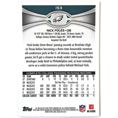 2012 Topps Chrome Nick Foles RC