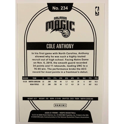 2020-21 Hoops Cole Anthony RC