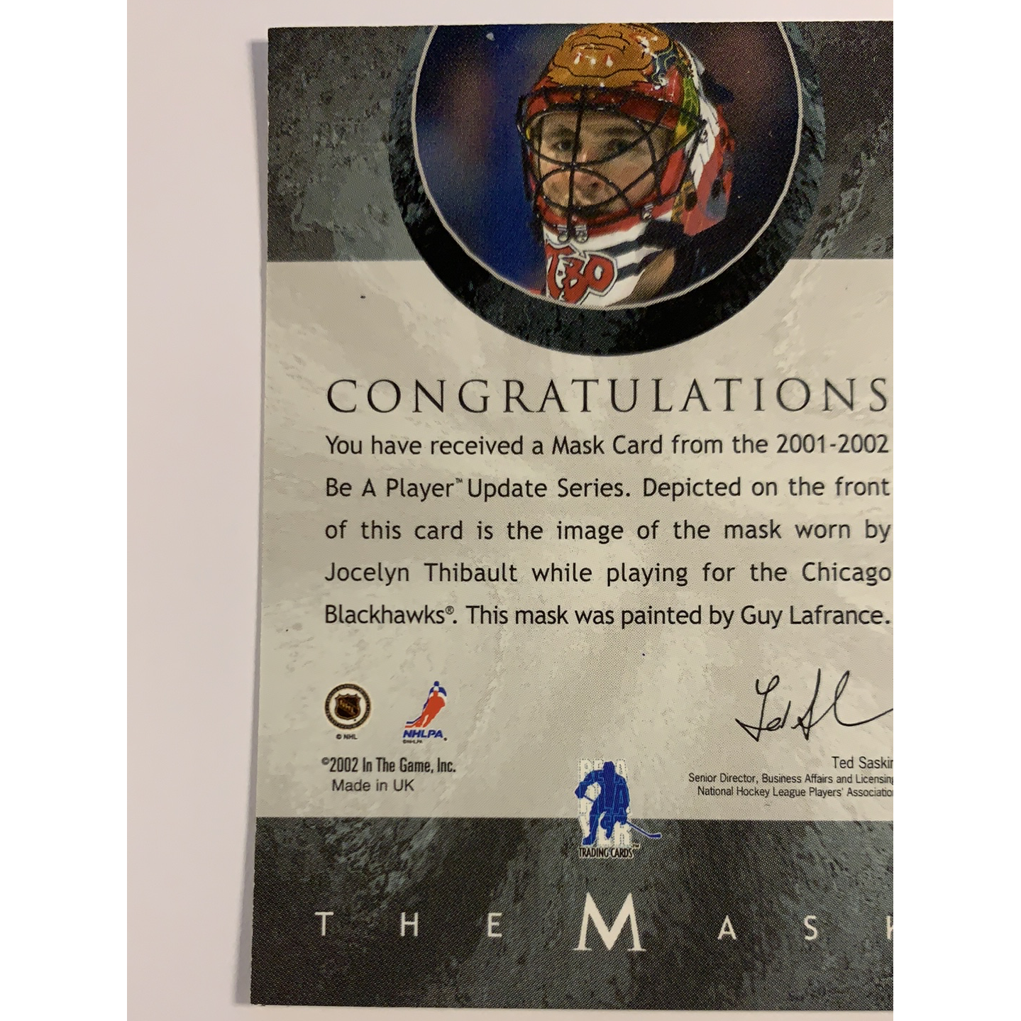  2002-03 In The Game Jocelyn Thibault The Mask  Local Legends Cards & Collectibles