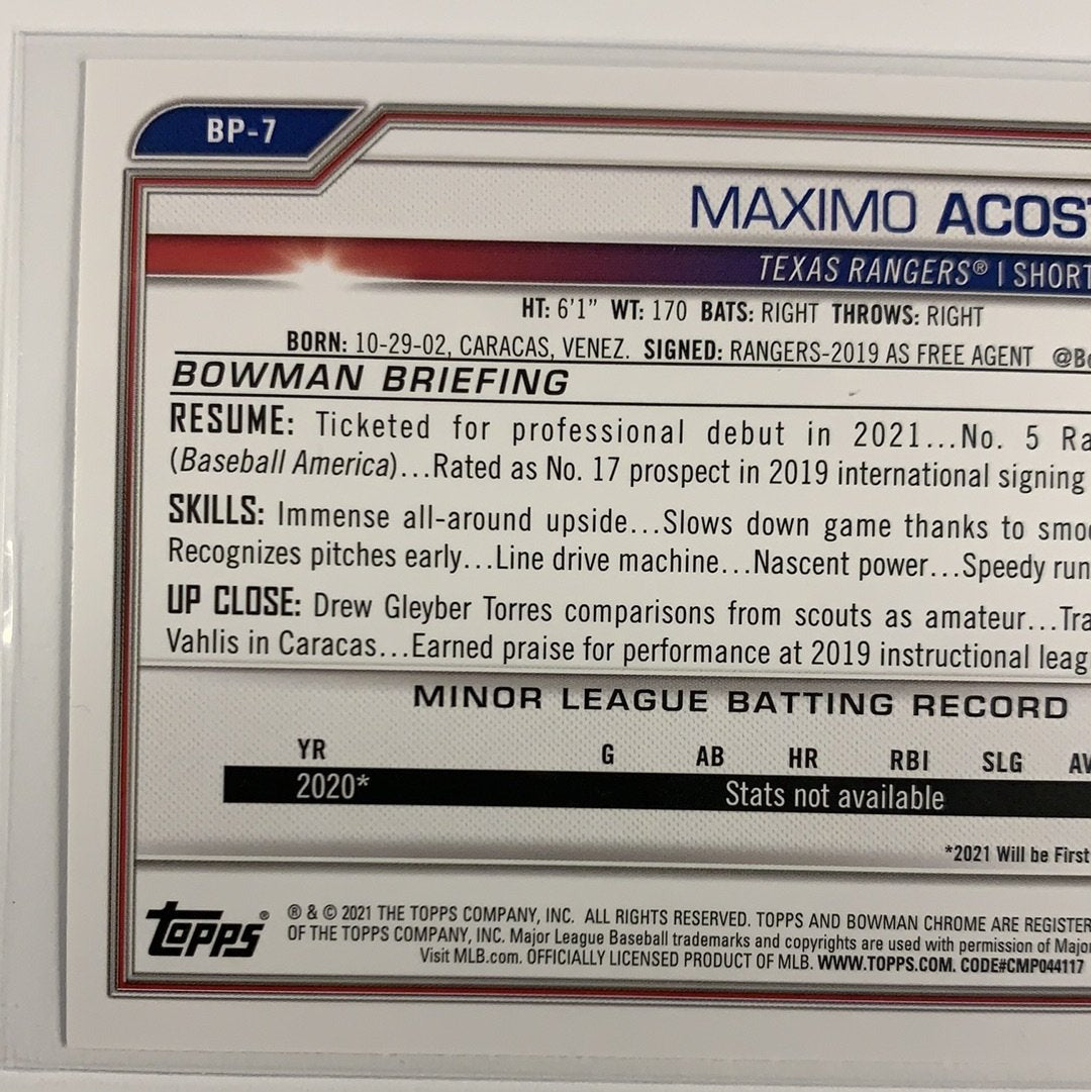  2021 Bowman 1st Maximo Acosta BP-7  Local Legends Cards & Collectibles