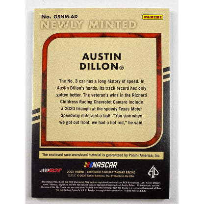 2022 Chronicles Gold Standard Austin Dillon Newly Minted Triple Race Worn/Used Patch
