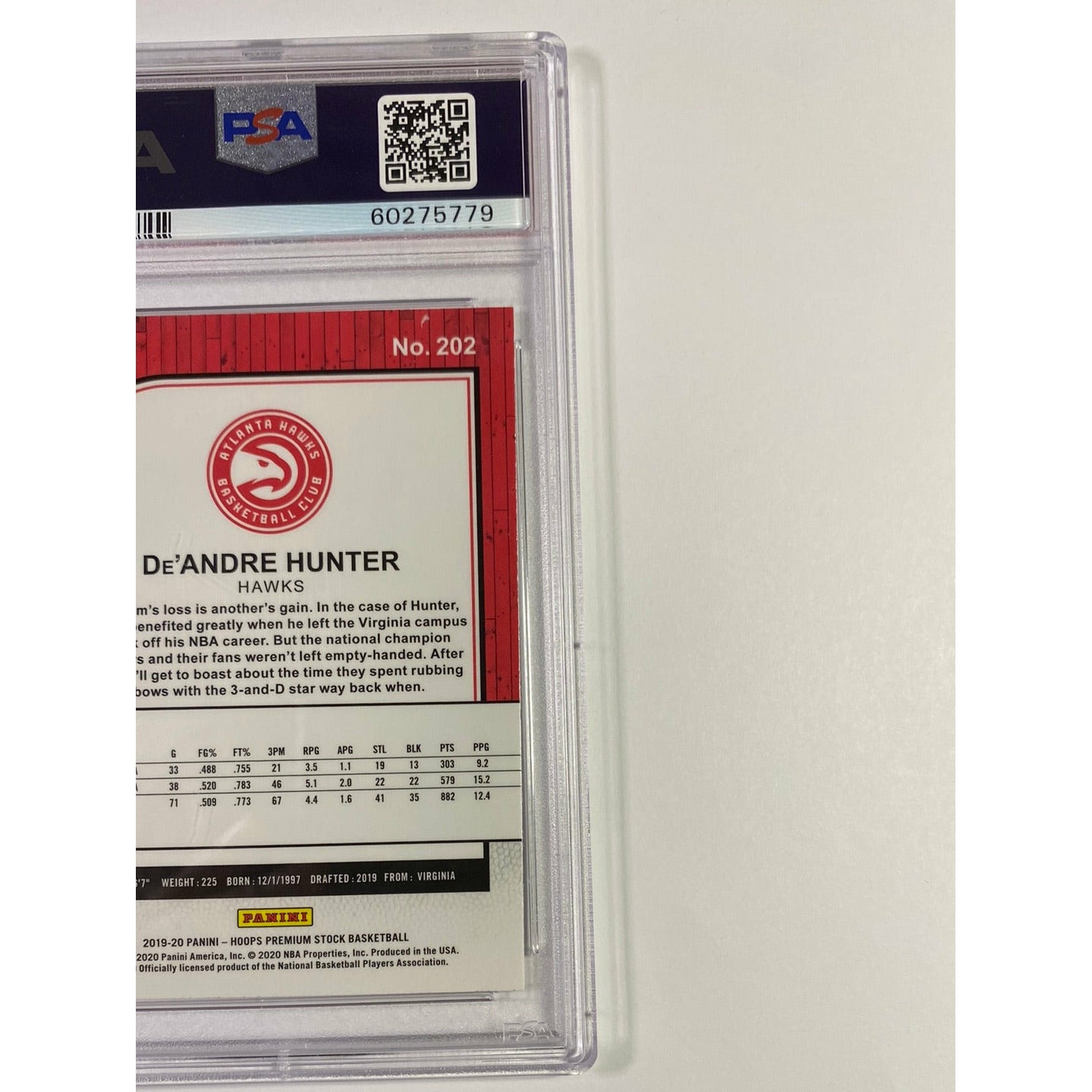 2019 Hoops Premium Stock De’Andre Hunter #202 PSA GEM MT 10