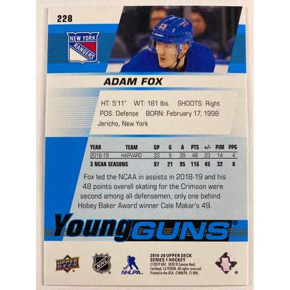 2019-20 Upper Deck Series 1 Adam Fox Young Guns