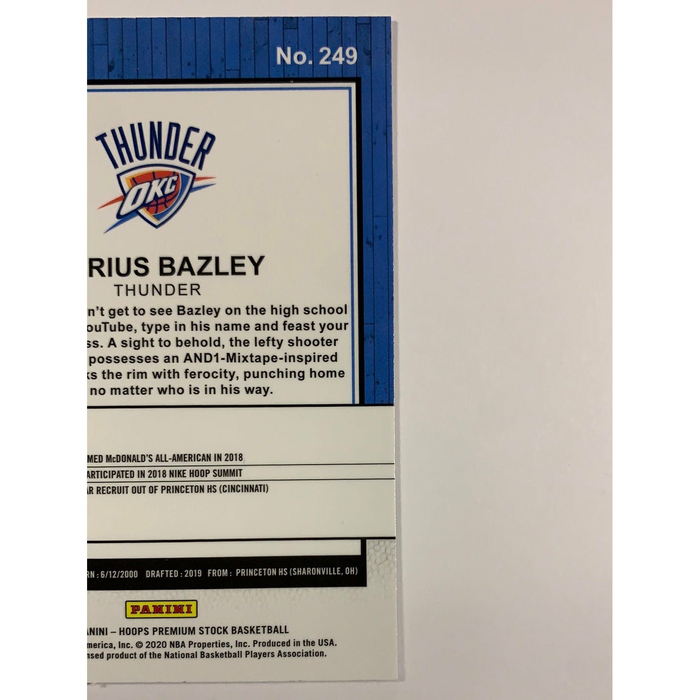 2019-20 Hoops Premium Stock Darius Bazley RC