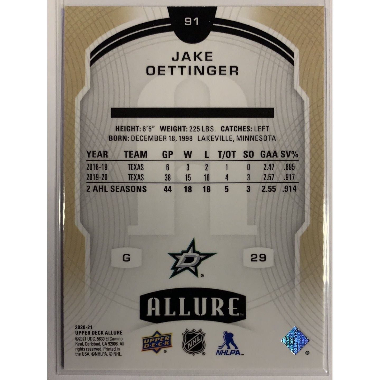 2020-21 Allure Jake Oettinger Rookie  Local Legends Cards & Collectibles