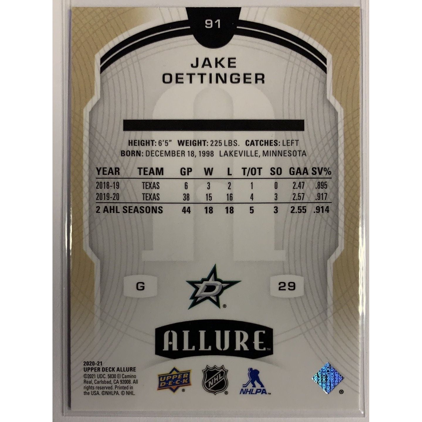  2020-21 Allure Jake Oettinger Rookie  Local Legends Cards & Collectibles