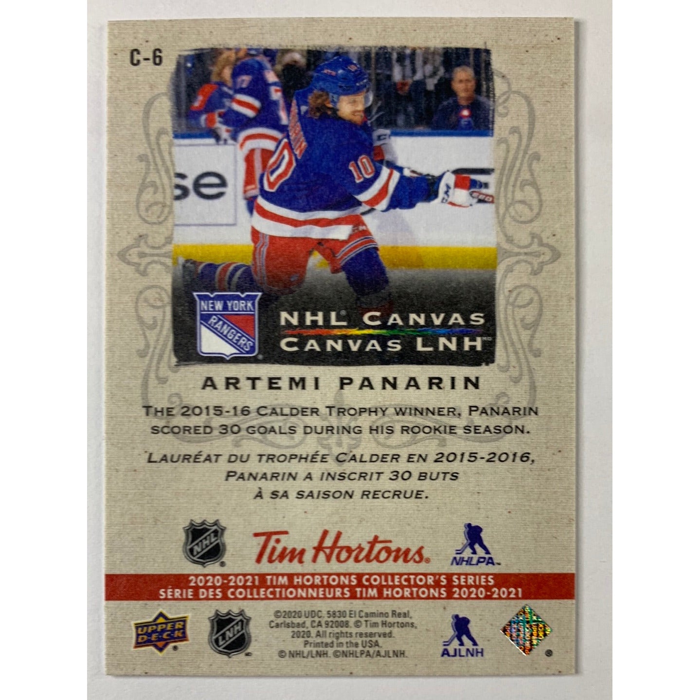 2020-21 Tim Hortons Artemi Panarin Canvas