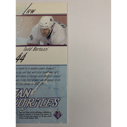  2003 Upper Deck Todd Bertuzzi Fan Favorites  Local Legends Cards & Collectibles