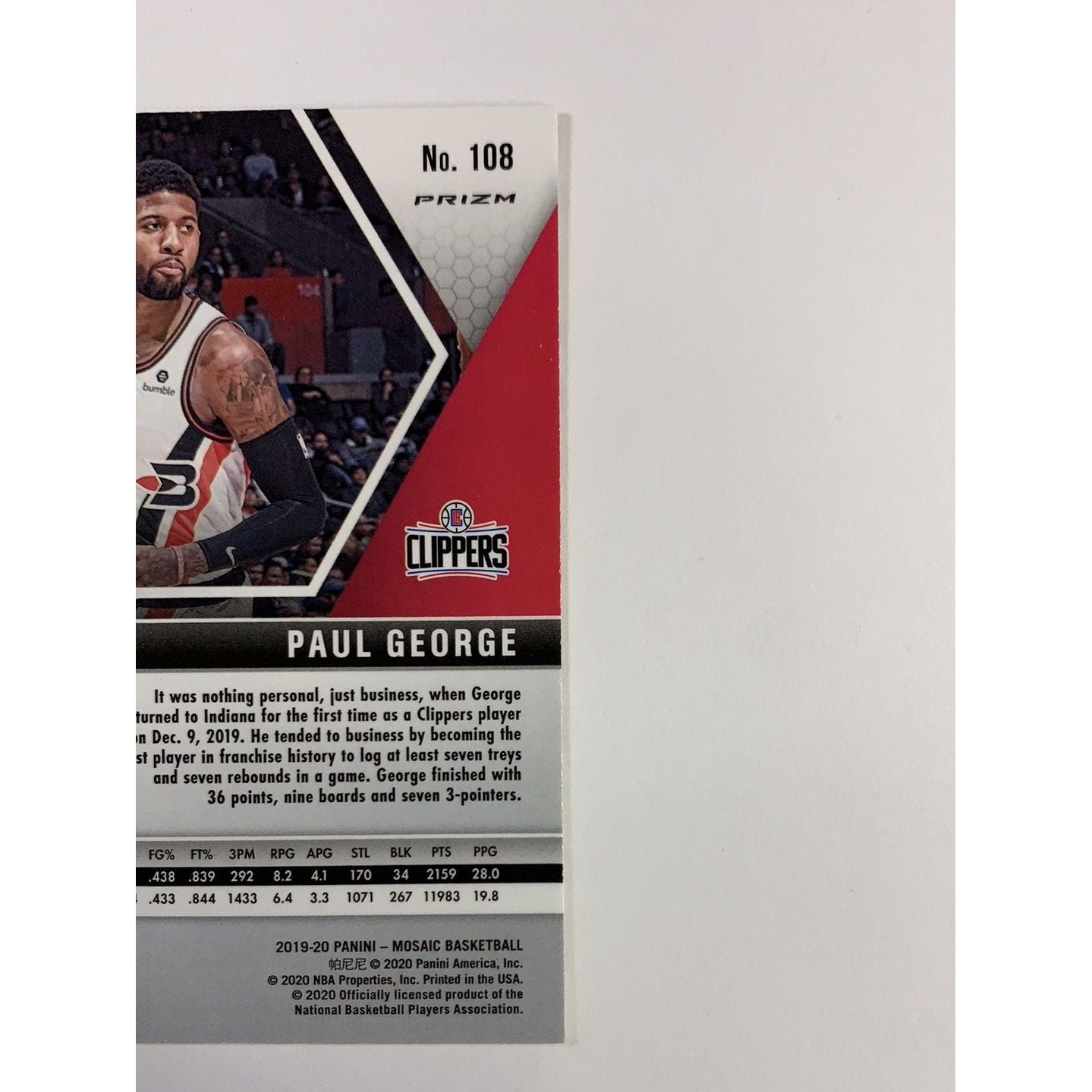 2019-20 Mosaic Paul George Silver Mosaic Prizm | Local Legends Cards & Collectibles
