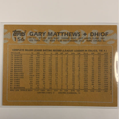  1988 Topps Gary Matthews #156  Local Legends Cards & Collectibles