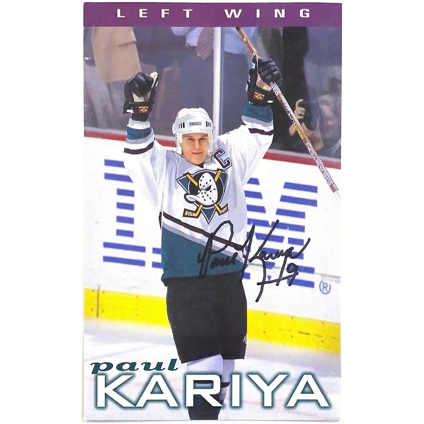  Signed Paul Kariya Photograph Card 5.5”x8.5” - Info on Back  Local Legends Cards & Collectibles