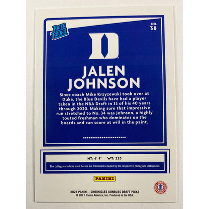 2021-22 Chronicles Donruss Draft Picks Jalen Johnson Rated Rookie