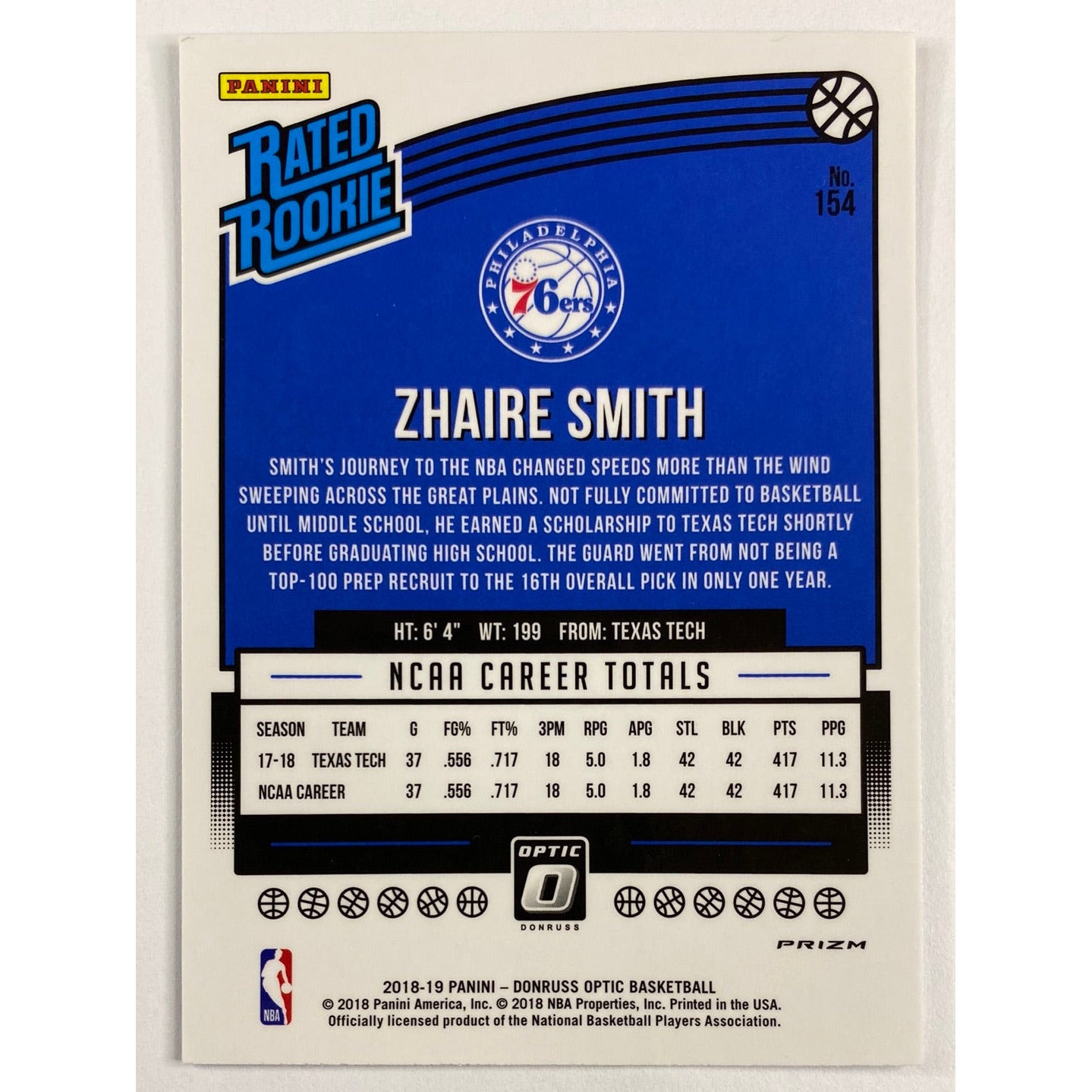 2018-19 Donruss Optic Zhaire Smith Rated Rookie Silver Shock Prizm